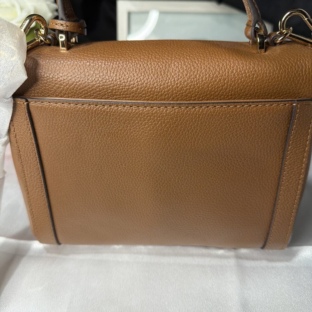 Michael Kors Karson Mini Bag Woven Yellow Leather Brown Top Handle B3M - Picture 3 of 13
